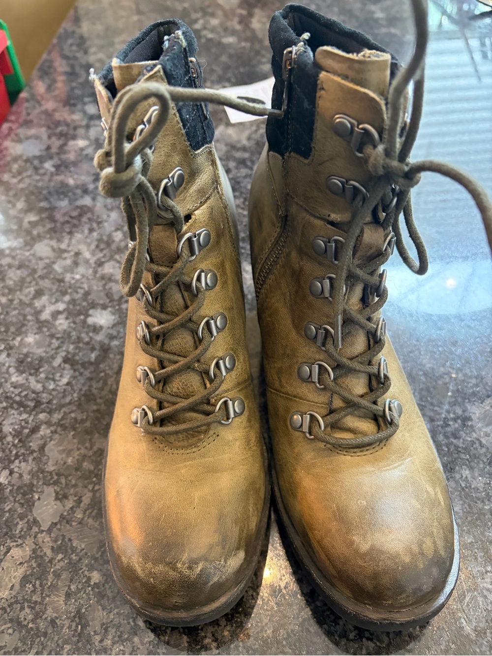 Kork-Ease Olive/Tan Lace-Up Leather Hiking Ankle Boots